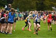 16 October 2022; Athletes competing in the U11 girls 4x500m relay at the Inter-Club Cross Country Relays 2022 during the Autumn International Cross Country Festival 2022 at the Sport Ireland Campus in Dublin. Photo by Sam Barnes/Sportsfile