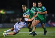 14 October 2022; John Porch of Connacht is tackled by Dan Sheehan of Leinster during the United Rugby Championship match between Connacht and Leinster at The Sportsground in Galway. Photo by Piaras Ó Mídheach/Sportsfile