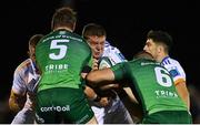 14 October 2022; Tadhg Furlong of Leinster is tackled by Gavin Thornbury, left, and Josh Murphy of Connacht during the United Rugby Championship match between Connacht and Leinster at The Sportsground in Galway. Photo by Piaras Ó Mídheach/Sportsfile