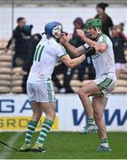 16 October 2022; Shamrocks Ballyhale players TJ Reid, left, and Eoin Cody celebrate after their side's victory in the Kilkenny County Senior Hurling Championship Final match between James Stephen's and Shamrocks Ballyhale at UPMC Nowlan Park in Kilkenny. Photo by Piaras Ó Mídheach/Sportsfile