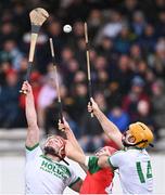 16 October 2022; Adrian Mullen, left, and Colin Fennelly of Shamrocks Ballyhale in action against Shane Donoghue of James Stephen's during the Kilkenny County Senior Hurling Championship Final match between James Stephen's and Shamrocks Ballyhale at UPMC Nowlan Park in Kilkenny. Photo by Piaras Ó Mídheach/Sportsfile