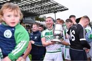 16 October 2022; Paddy Mullen of Shamrocks Ballyhale celebrates with the Tom Walsh Cup after his side's victory in the Kilkenny County Senior Hurling Championship Final match between James Stephen's and Shamrocks Ballyhale at UPMC Nowlan Park in Kilkenny. Photo by Piaras Ó Mídheach/Sportsfile
