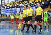 16 October 2022; Referee Rob Hennessy and assistants Robert Clarke and Christopher Campbell before the Extra.ie FAI Cup Semi-Final match between Waterford and Shelbourne at the RSC in Waterford. Photo by Seb Daly/Sportsfile