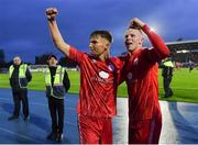 16 October 2022; John Ross Wilson, left, and Gavin Molloy of Shelbourne celebrate after their side's victory in the Extra.ie FAI Cup Semi-Final match between Waterford and Shelbourne at the RSC in Waterford. Photo by Seb Daly/Sportsfile