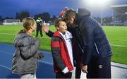 16 October 2022; Shelbourne manager Damien Duff with son Woody and daughter Darcy after the Extra.ie FAI Cup Semi-Final match between Waterford FC and Shelbourne at Waterford RSC in Waterford. Photo by Seb Daly/Sportsfile