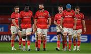 15 October 2022; Munster players, from left, Liam Coombes, Edwin Edogbo, Jean Kleyn, Peter O'Mahony, Tadhg Beirne and Gavin Coombes during the United Rugby Championship match between Munster and Vodacom Bulls at Thomond Park in Limerick. Photo by Brendan Moran/Sportsfile