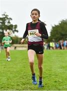 16 October 2022; Chloe Bell of Mullingar Harriers AC, Westmeath, competing in the U11 girls 4x500m at the Inter-Club Cross Country Relays 2022 during the Autumn International Cross Country Festival 2022 at the Sport Ireland Campus in Dublin. Photo by Sam Barnes/Sportsfile