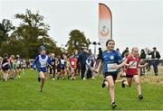 16 October 2022; Athletes competing in the u11 girls 4x500m at the Inter-Club Cross Country Relays 2022 during the Autumn International Cross Country Festival 2022 at the Sport Ireland Campus in Dublin. Photo by Sam Barnes/Sportsfile