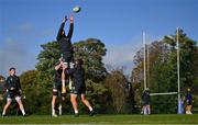 17 October 2022; Brian Deeny in a lineout during a Leinster Rugby squad training session at UCD in Dublin. Photo by Harry Murphy/Sportsfile