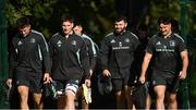 17 October 2022; Leinster players, from left, Lee Barron, Joe McCarthy, Michael Milne and Thomas Clarkson during a Leinster Rugby squad training session at UCD in Dublin. Photo by Harry Murphy/Sportsfile