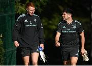 17 October 2022; Ciarán Frawley and Jimmy O'Brien during a Leinster Rugby squad training session at UCD in Dublin. Photo by Harry Murphy/Sportsfile