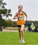 16 October 2022; Kate O'Donovan of Leevale AC, Cork, on her way to winning the u15 girls 4x1000m event at the Inter-Club Cross Country Relays 2022 during the Autumn International Cross Country Festival 2022 at the Sport Ireland Campus in Dublin. Photo by Sam Barnes/Sportsfile