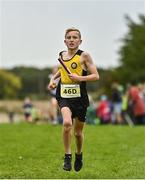 16 October 2022; Cormac Greene of Dunleer AC, Louth, competing in the u13 boys 4x500m event at the Inter-Club Cross Country Relays 2022 during the Autumn International Cross Country Festival 2022 at the Sport Ireland Campus in Dublin. Photo by Sam Barnes/Sportsfile