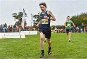 16 October 2022; Sam Deegan of Templeogue AC A, Dublin, competing in the u13 boys 4x500m event at the Inter-Club Cross Country Relays 2022 during the Autumn International Cross Country Festival 2022 at the Sport Ireland Campus in Dublin. Photo by Sam Barnes/Sportsfile