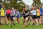 16 October 2022; Athletes competing in the u13 girls 4x500m event at the Inter-Club Cross Country Relays 2022 during the Autumn International Cross Country Festival 2022 at the Sport Ireland Campus in Dublin. Photo by Sam Barnes/Sportsfile