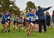 16 October 2022; An athlete from Finn Valley AC, Donegal, competing in the u13 girls 4x500m event at the Inter-Club Cross Country Relays 2022 during the Autumn International Cross Country Festival 2022 at the Sport Ireland Campus in Dublin. Photo by Sam Barnes/Sportsfile
