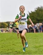 16 October 2022; Ula Sokolowska of Midleton AC A, Cork, on her way to winning the u13 girls 4x500m event at the Inter-Club Cross Country Relays 2022 during the Autumn International Cross Country Festival 2022 at the Sport Ireland Campus in Dublin. Photo by Sam Barnes/Sportsfile