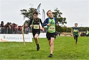 16 October 2022; Athletes competing in the u11 boys 4x500m event at the Inter-Club Cross Country Relays 2022 during the Autumn International Cross Country Festival 2022 at the Sport Ireland Campus in Dublin. Photo by Sam Barnes/Sportsfile