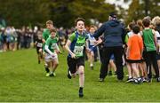 16 October 2022; Athletes compete in the u11 boys 4x500m event at the Inter-Club Cross Country Relays 2022 during the Autumn International Cross Country Festival 2022 at the Sport Ireland Campus in Dublin. Photo by Sam Barnes/Sportsfile