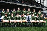 19 March 1983; The Ireland rugby team that won a share of the 1983 Five Nations Rugby Championship, back row from left, Fergus Slattery, Gerry &quot;Ginger&quot; McLoughlin, John O'Driscoll, Donal Lenihan, Moss Keane, Willie Duggan, Hugo MacNeill, and Phil Orr, with front row, from left, Trevor Ringland, David Irwin, Michael Kiernan, Ciaran Fitzgerald, Moss Finn, Ollie Campbell, and Robbie McGrath before the Five Nations Rugby Championship match between Ireland and England at Lansdowne Road in Dublin. Photo by Ray McManus/Sportsfile