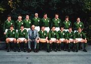 19 February 1983; The Ireland team, back row from left, Fergus Slattery, Gerry 'Ginger' mcLoughlin, John O'Driscoll, Donal Lenihan, Moss Keane, Willie Duggan, Hugo MacNeill and Phil Orr, with, front, from left, Trevor Ringland, David Irwin, captain Ciaran Fitzgerald, Moss Finn, Michael Bradley, Ollie Campbell and RobbieMcGrath before the Five Nations Rugby Championship match between Ireland and France at Lansdowne Road in Dublin. Photo by Ray McManus/Sportsfile