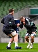 21 October 2022; Scott Penny, right, and Joe McCarthy during a Leinster Rugby captain's run at the Aviva Stadium in Dublin. Photo by Harry Murphy/Sportsfile
