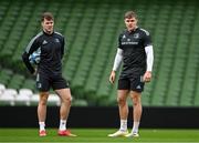21 October 2022; Garry Ringrose, right, and Rob Russell during a Leinster Rugby captain's run at the Aviva Stadium in Dublin. Photo by Harry Murphy/Sportsfile