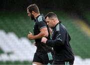 21 October 2022; Cian Healy, right, and Jason Jenkins during a Leinster Rugby captain's run at the Aviva Stadium in Dublin. Photo by Harry Murphy/Sportsfile