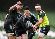 21 October 2022; Jamie Osborne, centre, with James Ryan and Jack Conan during a Leinster Rugby captain's run at the Aviva Stadium in Dublin. Photo by Harry Murphy/Sportsfile