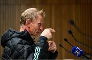 21 October 2022; Head coach Leo Cullen during a Leinster Rugby press conference at the Aviva Stadium in Dublin. Photo by Harry Murphy/Sportsfile
