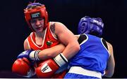 21 October 2022; Amy Broadhurst of Ireland, left, in action against Sara Beram of Croatia in their Light welterweight 63kg semi-final bout during the EUBC Women's European Boxing Championships 2022 at Budva Sports Centre in Budva, Montenegro. Photo by Ben McShane/Sportsfile