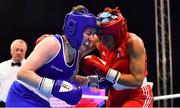 21 October 2022; Christina Desmond of Ireland, left, in action against Melissa Gemini of Italy in their light middleweight 70kg semi-final bout during the EUBC Women's European Boxing Championships 2022 at Budva Sports Centre in Budva, Montenegro. Photo by Ben McShane/Sportsfile