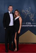 21 October 2022; Mayo footballer Keith Higgins and Teresa Norby upon arrival ahead of the GAA Champion 15 Awards at Croke Park in Dublin. Photo by Harry Murphy/Sportsfile