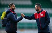 21 October 2022; St Patrick's Athletic manager Tim Clancy, right, and Barry Cotter before the SSE Airtricity League Premier Division match between Shamrock Rovers and St Patrick's Athletic at Tallaght Stadium in Dublin. Photo by Seb Daly/Sportsfile