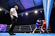 21 October 2022; Aoife O'Rourke of Ireland, left, in action against Love Holgersson of Sweden in their middleweight 75kg semi-final bout during the EUBC Women's European Boxing Championships 2022 at Budva Sports Centre in Budva, Montenegro. Photo by Ben McShane/Sportsfile