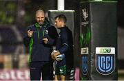 21 October 2022; Connacht head coach Peter Wilkins, left, and Jack Carty before the United Rugby Championship match between Connacht and Scarlets at The Sportsground in Galway. Photo by David Fitzgerald/Sportsfile