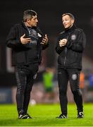 21 October 2022; Bohemians newly appointed manager Declan Devine, left, and coach Derek Pender before the SSE Airtricity League Premier Division match between Bohemians and Finn Harps at Dalymount Park in Dublin. Photo by Tyler Miller/Sportsfile