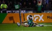 21 October 2022; Niall Murray of Connacht scores his side's first try during the United Rugby Championship match between Connacht and Scarlets at The Sportsground in Galway. Photo by David Fitzgerald/Sportsfile