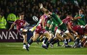 21 October 2022; Niall Murray of Connacht charges down the box kick from Kieran Hardy of Scarlets on his way to scoring his side's first try during the United Rugby Championship match between Connacht and Scarlets at The Sportsground in Galway. Photo by David Fitzgerald/Sportsfile