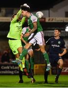 21 October 2022; Ruairi Keating of Cork City in action against Bray Wanderers goalkeeper Stephen McGuinness during the SSE Airtricity League First Division match between Cork City and Bray Wanderers at Turners Cross in Cork. Photo by Eóin Noonan/Sportsfile