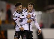 21 October 2022; Alfie Lewis of Dundalk right, celebrates after scoring his side's first goal with team-mate Darragh Leahy during the SSE Airtricity League Premier Division match between Dundalk and Sligo Rovers at Casey's Field in Dundalk, Louth. Photo by Michael P Ryan/Sportsfile