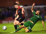 21 October 2022; James Clarke of Bohemians is tackled by Ethan Boyle of Finn Harps during the SSE Airtricity League Premier Division match between Bohemians and Finn Harps at Dalymount Park in Dublin. Photo by Tyler Miller/Sportsfile