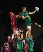 21 October 2022; Niall Murray of Connacht in action against Jac Price of Scarlets during the United Rugby Championship match between Connacht and Scarlets at The Sportsground in Galway. Photo by David Fitzgerald/Sportsfile