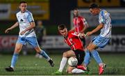 21 October 2022; Brandon Kavanagh of Derry City in action against John Ross Wilson of Shelbourne during the SSE Airtricity League Premier Division match between Derry City and Shelbourne at The Ryan McBride Brandywell Stadium in Derry. Photo by Ramsey Cardy/Sportsfile