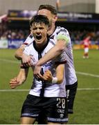 21 October 2022; Ryan O'Kane of Dundalk celebrates after scoring his side's second goal during the SSE Airtricity League Premier Division match between Dundalk and Sligo Rovers at Casey's Field in Dundalk, Louth. Photo by Michael P Ryan/Sportsfile