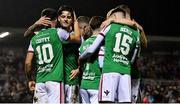 21 October 2022; Barry Coffey of Cork City celebrates with teammates after scoring his side's first goal during the SSE Airtricity League First Division match between Cork City and Bray Wanderers at Turners Cross in Cork. Photo by Eóin Noonan/Sportsfile