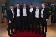 21 October 2022; Westmeath footballers, from left, Jack Smith, Kevin Maguire, John Heslin, Sam McCartan, Ronan O'Toole and Ronan Wallace arrive for the GAA Champion 15 Awards at Croke Park in Dublin. Photo by Harry Murphy/Sportsfile