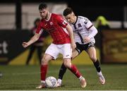 21 October 2022; Aidan Keena of Sligo Rovers in action against Darragh Leahy of Dundalk during the SSE Airtricity League Premier Division match between Dundalk and Sligo Rovers at Casey's Field in Dundalk, Louth. Photo by Michael P Ryan/Sportsfile