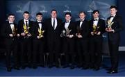 21 October 2022; Antrim manager Darren Gleeson, centre, with Antrim hurlers and Joe McDonagh Team of the Year for 2022 award recipients, from left, Ciarán Clarke, Keelan Molloy, Ryan Elliot, Conal Cunning,Eoghan Campbell,Gerard Walsh and Joe Maskey during the GAA Champion 15 Awards at Croke Park in Dublin. Photo by Sam Barnes/Sportsfile