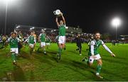 21 October 2022; Cork City players, including captain Cian Coleman, centre, celebrate with the cup after the SSE Airtricity League First Division match between Cork City and Bray Wanderers at Turners Cross in Cork. Photo by Eóin Noonan/Sportsfile